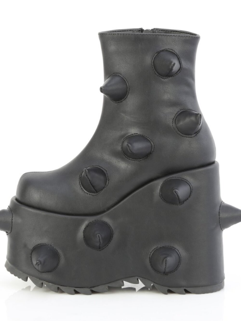 Blk Vegan Leather Ankle Boots with Scattered Puffed Horn Details